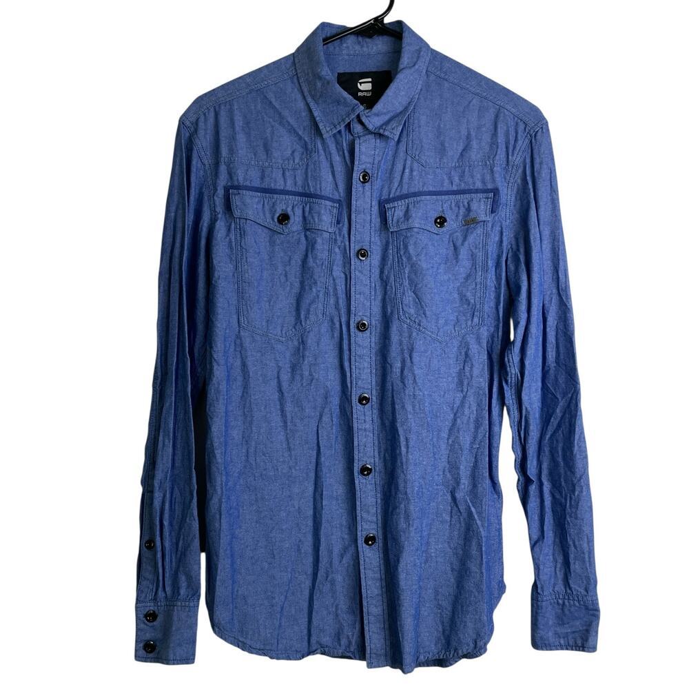 G Star Raw 3301 Slim Fit Denim Shirt Mens Small Blue Long Sleeve Button Up EUC